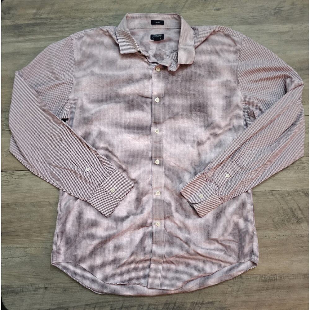 J.CREW Shirt Mens Size Large Red Check Long Sleeve Button Up Slim Performance
